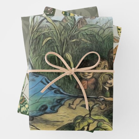 蝶小妖精や小人アートワークかわいい小人蝶 ラッピングペーパーシート (インサイチュ)