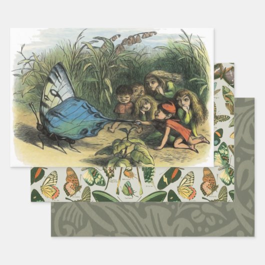 蝶小妖精や小人アートワークかわいい小人蝶 ラッピングペーパーシート (セット)