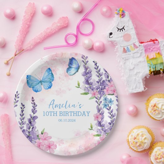 蝶感謝してい誕生日 ペーパープレート (パーティー)