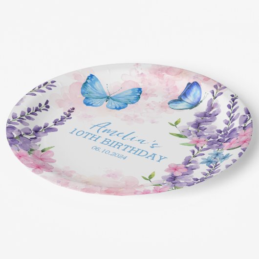 蝶感謝してい誕生日 ペーパープレート (アングル)