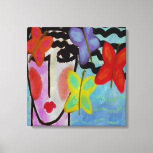 蝶抽象芸術デジタル絵画の女性 キャンバスプリント