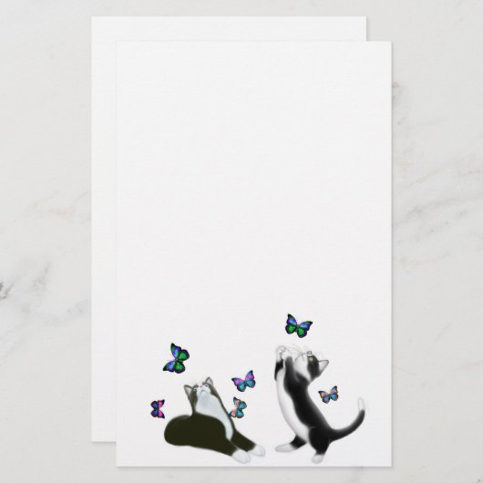 蝶文房具を持つタキシードの子ネコ 便箋 (正面/裏面)