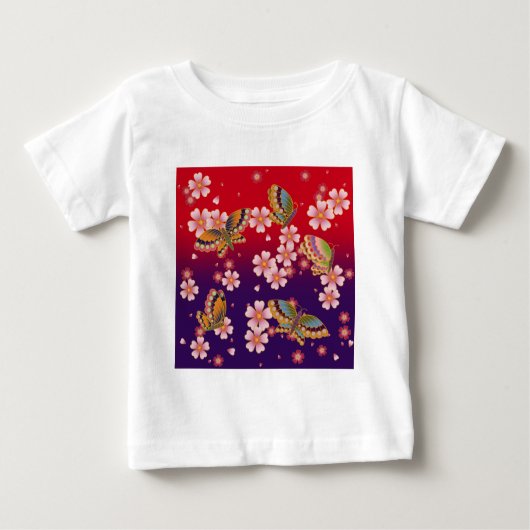 蝶日本のが桜の花 ベビーTシャツ (正面)
