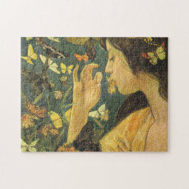 蝶日本のの美しい若い女性 ジグソーパズル