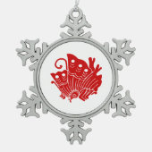 蝶日本人のKamonのアジアデザイン スノーフレークピューターオーナメント (正面)