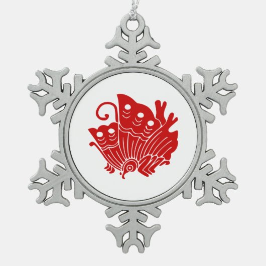 蝶日本人のKamonのアジアデザイン スノーフレークピューターオーナメント (正面)