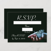 蝶暗藍色RSVPカード 出欠カード (正面/裏面)