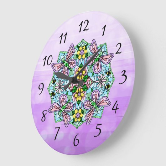 蝶曼荼羅お洒落手描き ラージ壁時計 (傾斜)