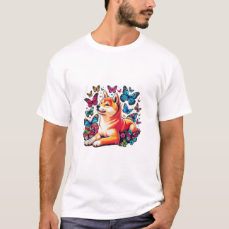 蝶柴犬犬 Tシャツ