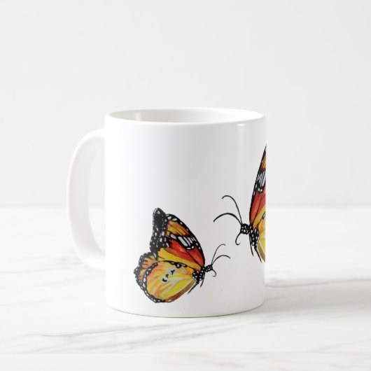 蝶水彩画のdrawingWhiteのマグ コーヒーマグカップ (正面左)