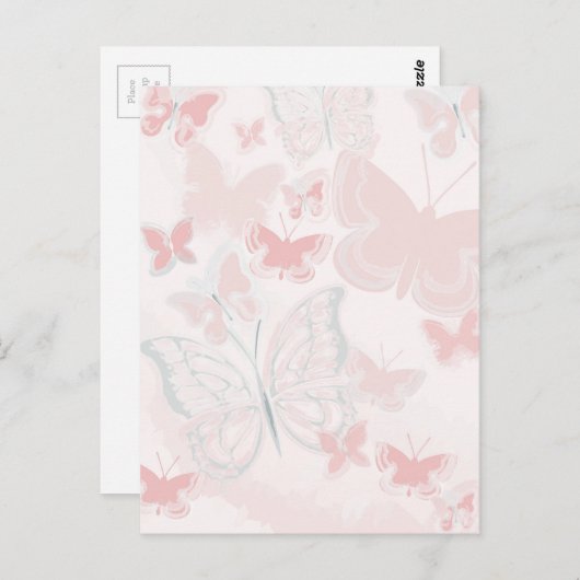 蝶水彩画を飛ばしているピンクの蝶 ポストカード (正面/裏面)
