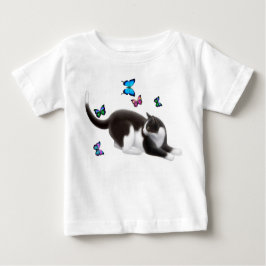 蝶猫の乳児のTシャツ ベビーTシャツ