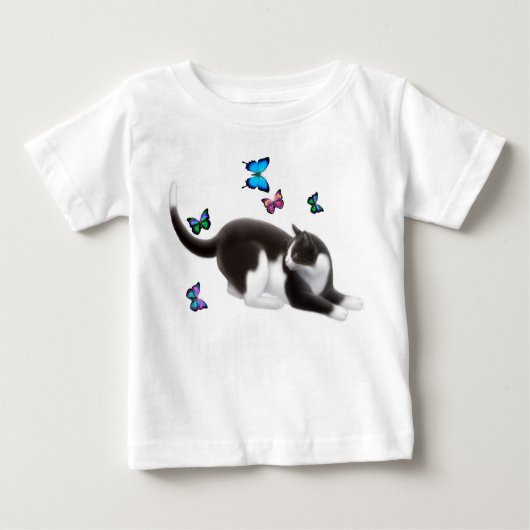 蝶猫の乳児のTシャツ ベビーTシャツ (正面)