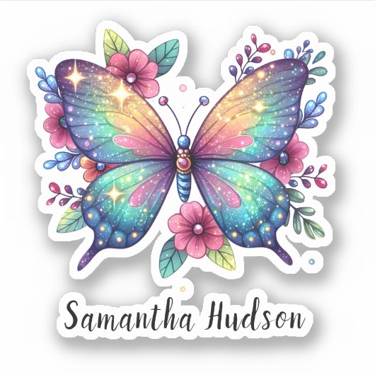 蝶白熱［赤熱］光を放つ名前をカスタムするパーソナライズされたシール シール (正面)