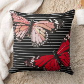 蝶白黒ストライプ クッション (ブランケット)