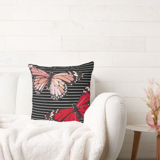 蝶白黒ストライプ クッション (ソファ)