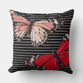 蝶白黒ストライプ クッション (正面)