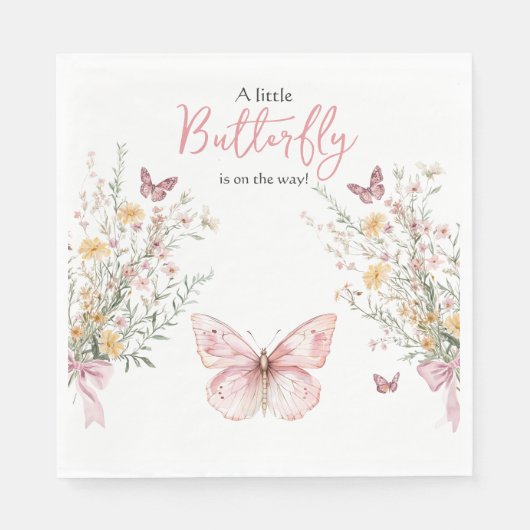 蝶素朴のワイルドフラワーと蝶の赤ちゃんシャワー スタンダードランチョンナプキン (正面)