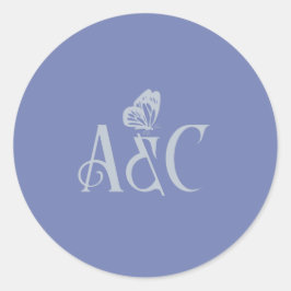 蝶結婚のクリームと青とのイニシャル ラウンドシール
