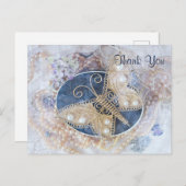 蝶結婚のブライダル白金ゴールドエレガント ポストカード (正面/裏面)