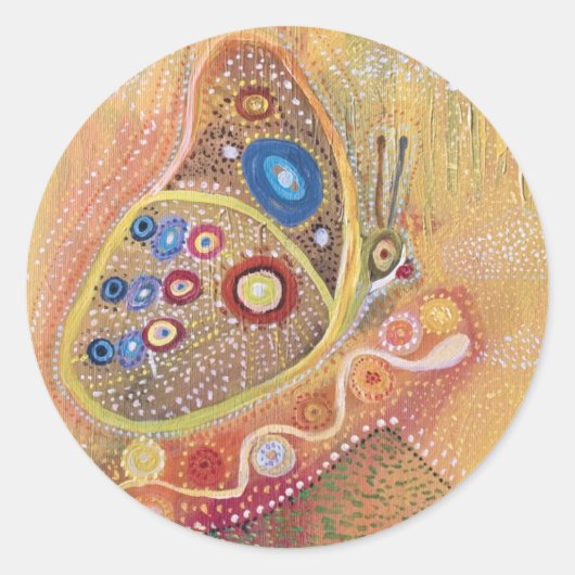 蝶絵画のステッカー ラウンドシール (正面)
