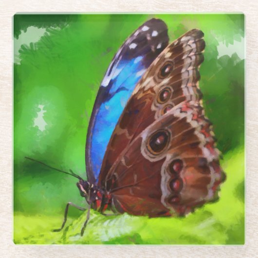 蝶絵画虫 ガラスコースター (正面)