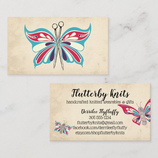 蝶編み物針の編機械の名刺 名刺 (正面/裏面)