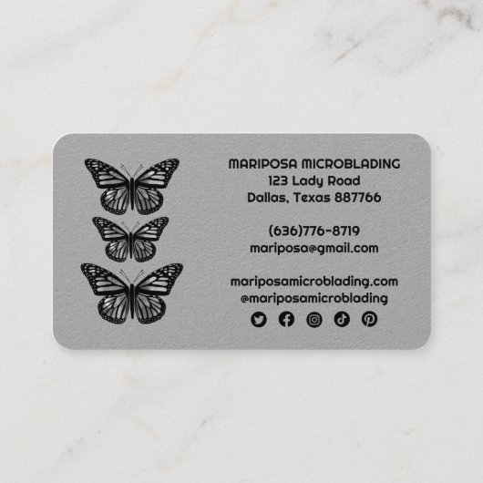 蝶美しいエステティシャンサロン白黒 名刺 (裏面)