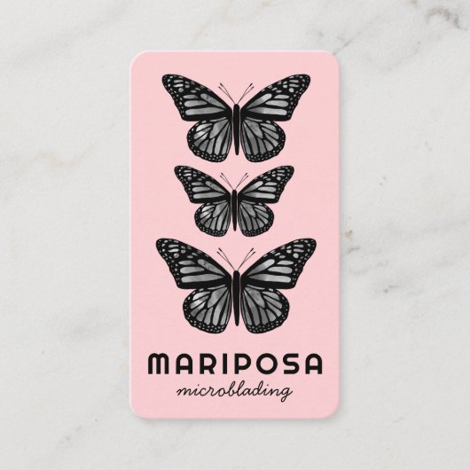 蝶美しいエステティシャンサロン赤面ピンク 名刺 (正面)