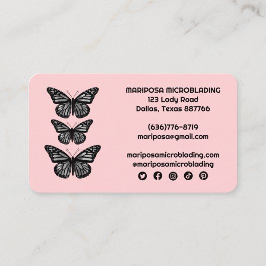 蝶美しいエステティシャンサロン赤面ピンク 名刺 (裏面)