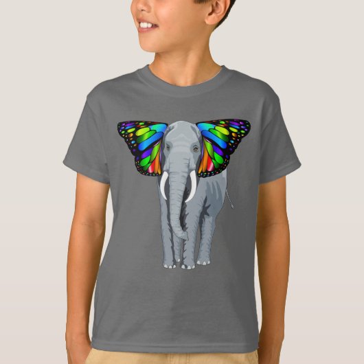 蝶耳のカッコいいのサイケデリックな灰色象 Tシャツ (正面)