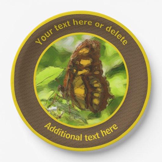 蝶自然アートパーソナライズされたパーティー ペーパープレート (正面)