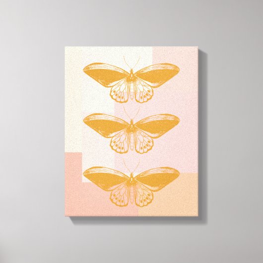 蝶自然イラストレーションインピンク |かわいい キャンバスプリント (正面)