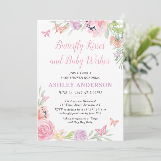 蝶花のベビーシャワーの招待状 招待状 (スタンド正面)