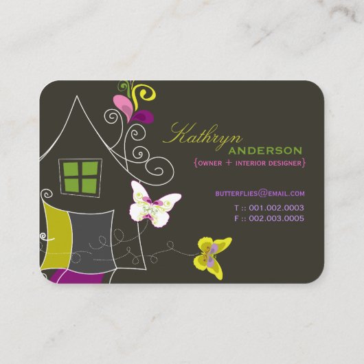 蝶花の家の家のモダンなプロフィールカード 名刺 (裏面)
