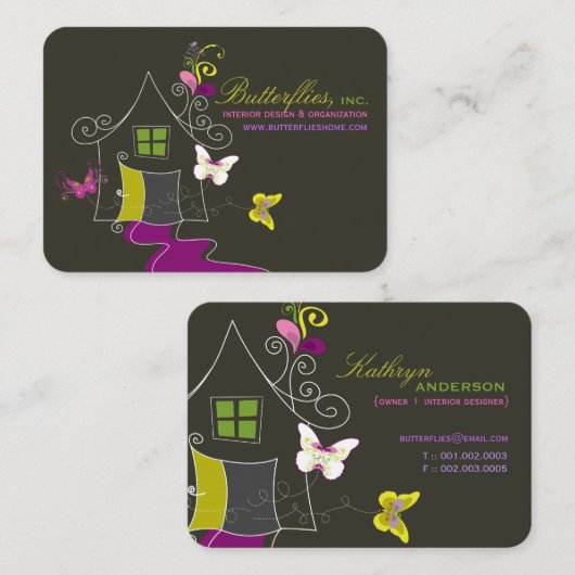 蝶花の家の家のモダンなプロフィールカード 名刺 (正面/裏面)