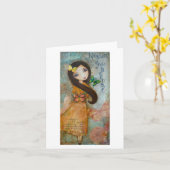 蝶芸術の女の子Notecard カード (黄色い花)