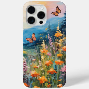 蝶草地カラフル色彩の鮮やかIPhoneケース iPhone 15 Pro Maxケース