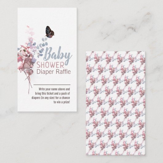 蝶葉エレガント赤ちゃんシャワーオムツラッフル エンクロージャーカード (正面/裏面)