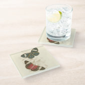 蝶葉付きセピカラフルア ガラスコースター (アングル)