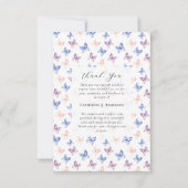 蝶薄紫ブルー悔やみや弔慰写真葬儀 サンキューカード (正面)