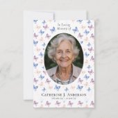 蝶薄紫ブルー悔やみや弔慰写真葬儀 サンキューカード (裏面)