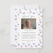 蝶薄紫ブルー悔やみや弔慰写真葬儀 サンキューカード (正面)