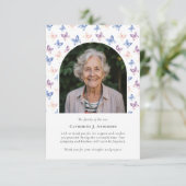 蝶薄紫ブルー悔やみや弔慰写真葬儀 サンキューカード (スタンド正面)