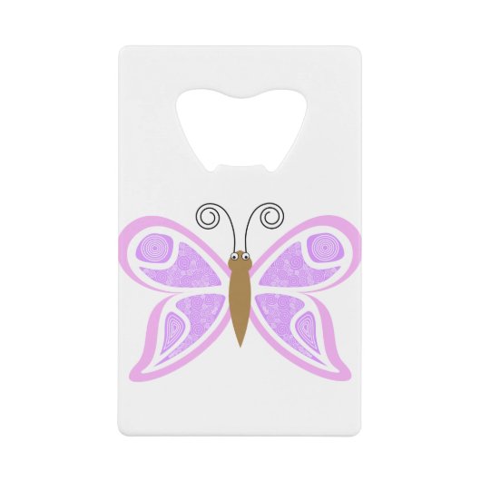 蝶薄紫抽象芸術 クレジットカード栓抜き (正面)
