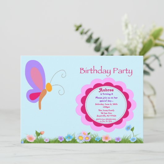 蝶誕生日のパーティの招待状 招待状 (スタンド正面)