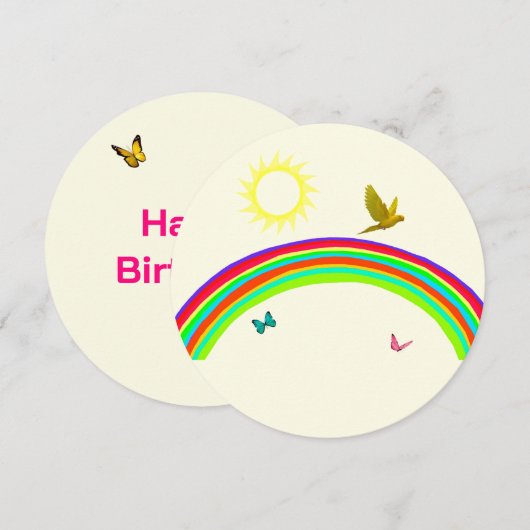 蝶誕生日カード 招待状 (正面/裏面)