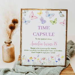 蝶誕生日タイムカプセルのサインワイルドフラワー ポスター