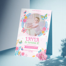 蝶誕生日招待状と写真