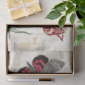 蝶赤いチューリップのヴィンテージのフランス人のティッシュペーパー 薄葉紙 (ギフト)